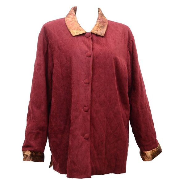 NWT Christine Thomson Modern Quilted Shirt Jacket Burgundy Plus Size 2X - Picture 1 of 7